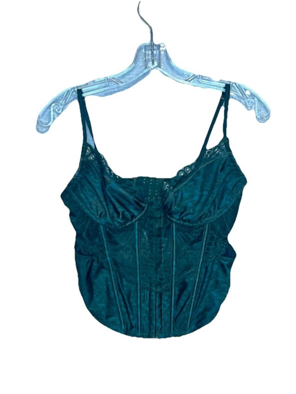 Out From Under Corset Bustier Top Green Lace Satin Y2K Fairy Grunge XS